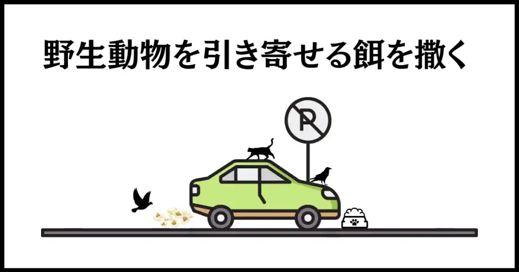 違反駐車・無断駐車には、野生動物を引き寄せる餌を撒く