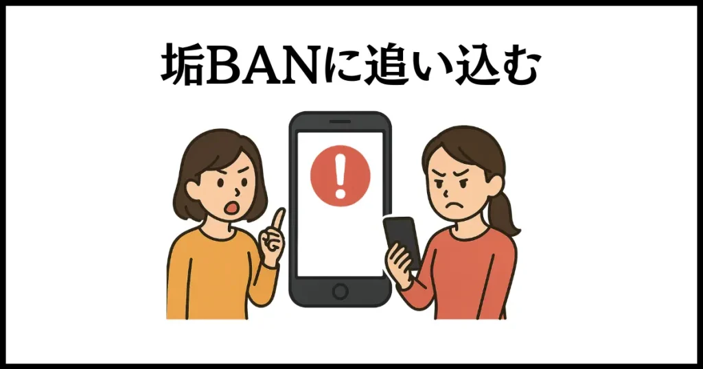報復評価への仕返しは、通報して垢BANに追い込む